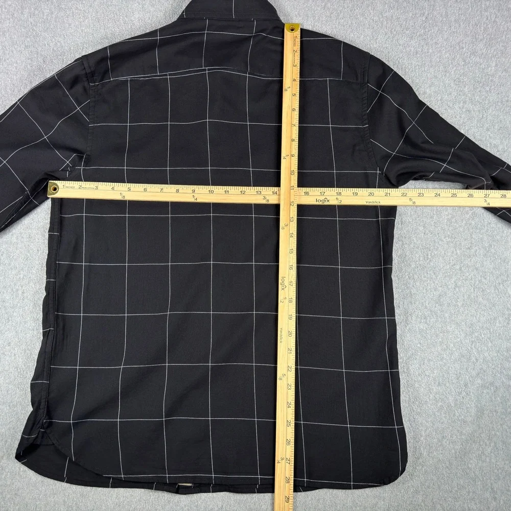 Banana Republic Mens Stretch Black Check Shirt M Pocket Front Long Sleeve‎ NWT